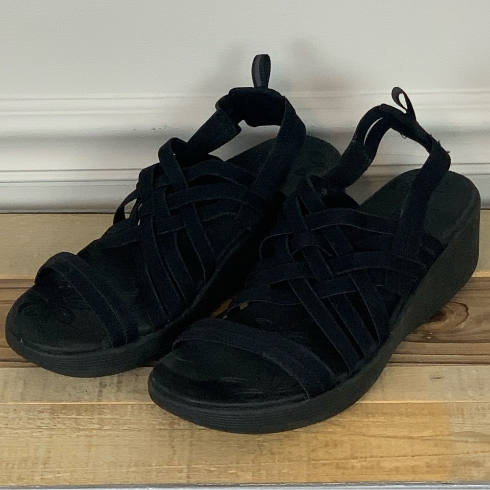 Skechers Black Strappy Wedge Sandals